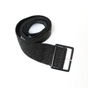 Black faux leather belt summer resortwear classic large buckle woven retro